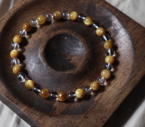 6mm Gold Tiger Eye & Black Rutilated Quartz Bracelet