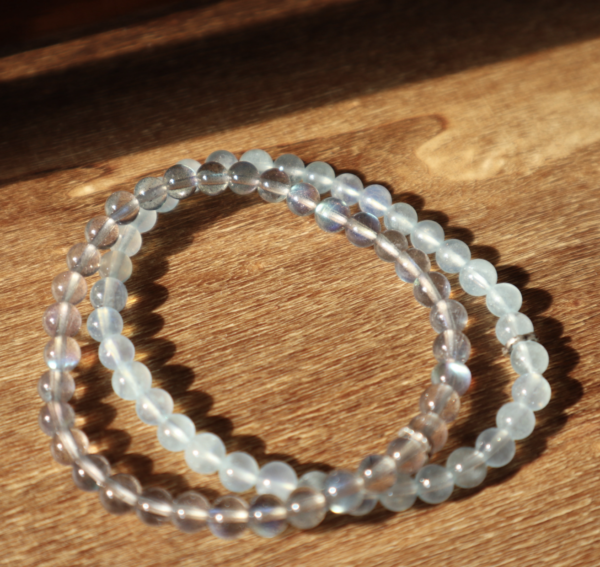 6mm Natural Aquamarine and Moonstone Bracelet